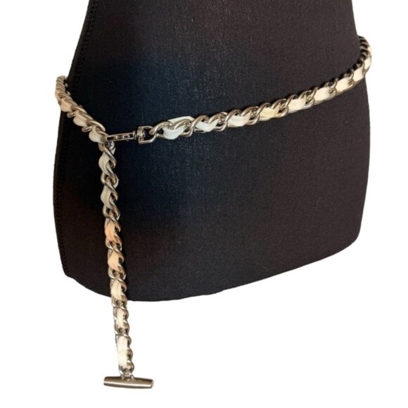 Silver Chain Belt with White Fabric Lacing Braided Weaved Y2K 90s - Picture 1 of 7